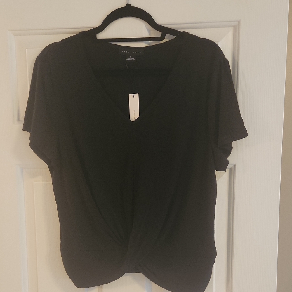 Sanctuary Black Short Sleeve Twist Top